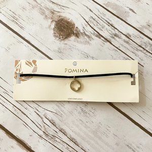 New Pomina Women's Black Suede Choker Necklace With Quatrefoil Clover Charm